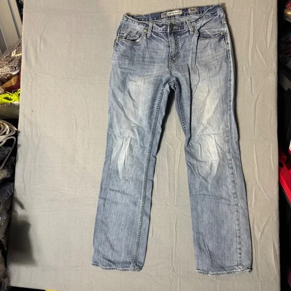 BKE Derek Straight Leg Jeans Light Wash Blue Denim 100% Cotton 34L - Picture 1 of 9